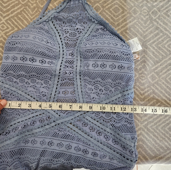 Becca High-Neck Illusion Crochet One-Piece Swimsuit Baby Blue Color Size M - Picture 11 of 11